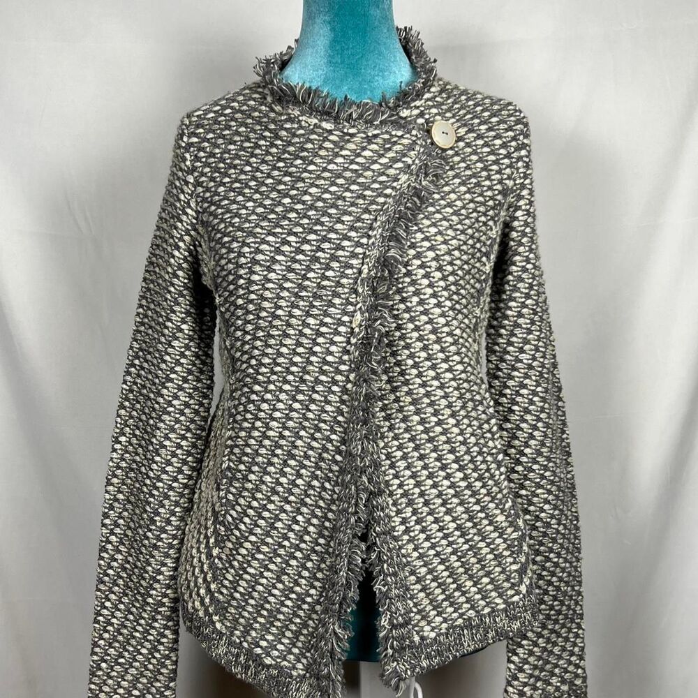 Angel of the North Anthropologie‎ Textured Herringbone Fringe Cardigan (Size S)